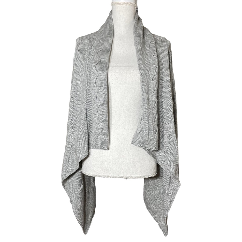 Merino Wool Cardigan M Gray J Jill Open Front Cable Knit Viscose Blend Long